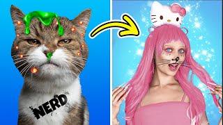 Poor Wednesday Nerd Became Hello Kitty! Gothic Chic VS Kawaii Sweet*A Pink vs Black Makeover Gadgets