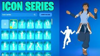 ALL FORTNITE ICON SERIES & NEW TIKTOK EMOTES! (KORRA!)