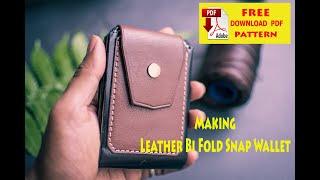 Making Leather Bi Fold Snap Wallet | DIY | With Pattern PDF | ASMR