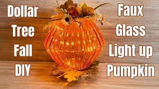 $7 Faux Glass Light up Pumpkin- Easy DIY #falldiys #falldecorhaul #fallcrafts #dollartreediy #diy