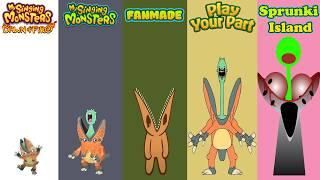 Dawn Of Fire, My Singing Monsters, Fanmade, Play Your Part, Sprunki Island | Redesign Comparisons