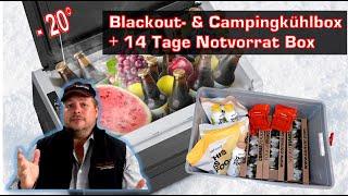 Blackout & Camping Kühlbox CalmDo -20° + 14 Tage Notvorrat Box + Autobatterie laden mit Solar