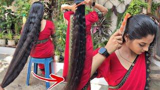 Hair oiling || hair combing || calf length