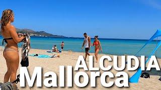 ALCUDIA beach  MALLORCA island  Spain 4K Beach walk 2024