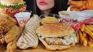 ASMR FAST FOOD | EATING FRIED CHICKEN, BURGER, SPICY FRIES MUKBANG