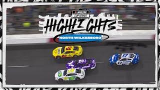 Denny Hamlin forces Christopher Bell and Joey Logano 3-wide | NASCAR