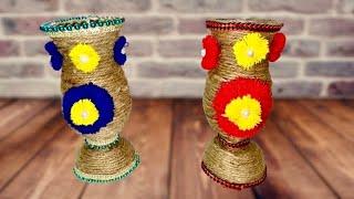 Plastic Bottle Flower Vase Making Craft Using Jute Rope | Home Decor Ideas | Plastic Bottle Crafts