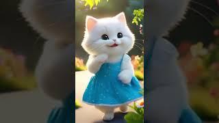 White Cat in Blue Dress Dancing Cutely  | Funny Cat Video