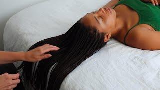 ASMR braids hair play, scalp massage, reiki on Adrianna (whisper)