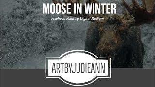 Moose In Winter Painting ~ ArtByJudieAnn