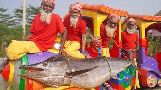 147 Pounds Giant Sword Fish Cutting & Cooking by Grandpa - Big Fish Kosha Curry Recipe