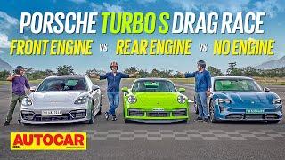 Mega Porsche Turbo S Drag Race: Panamera vs 911 vs Taycan - Which is quickest? | Autocar India