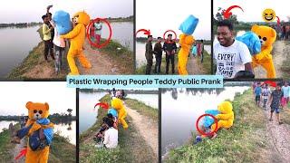 Plastic Wrapping People Teddy Public Prank || Funny Video || @poorteddy