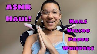 ASMR Mini Shopping Haul (nails, whispers, Velcro, paper, makeup)