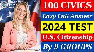 100 Civics Questions 2024 by 9 Groups for the US Citizenship Test (Easiest Way to Learn)