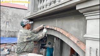 Technique For Plastering The Arch Wall On The Front Of The House Is Perfect With Fine Sand Cement