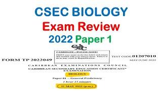 CSEC 2022 Biology Paper 1 with explanations