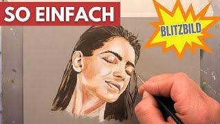 Blitzschnell realistisch malen mit Acryl - Porträt in wenigen Minuten malen - BLITZBILD