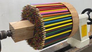Amazing Woodturning Crazy - Multicolored Quintessential Art From Pencils Specially Made On Lathe