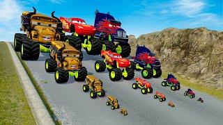 Big & Small Monster Truck: Miss Fritter vs Lightning Mcqueen vs Optimus Prime Pixar vs DOWN OF DEATH