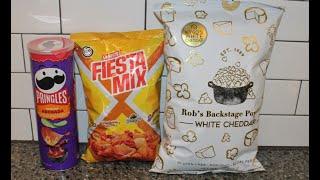 Pringles Enchilada Adobada, Sabritas Fiesta Mix, Rob’s Backstage Popcorn White Cheddar Review