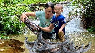 How to make a fish trap in the flood season, Huong and Bon harvest many types of natural fish