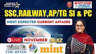 November CA Expected Questions | SSC, Railway, AP & TG SI/Constable | Smart Approach by Anjini Mam