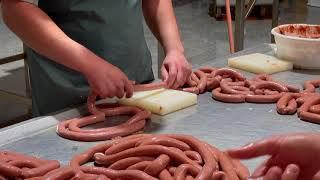 How made and roll chorizo sausage in factory