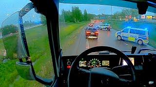 Rain Chaos, big Police operation - Truck & Trailer driving | Tyresö to Jordbro