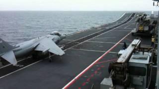 4 Harriers line up to take off from the Ark Royal.MOV