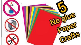 5 easy no glue paper craft|Paper craft without glue|No glue paper craft|Easy paper craft no glue