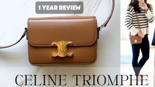 CELINE TRIOMPHE BAG - 1 year review | still WORTH IT? Wear and tear + what fits #celine #handbags