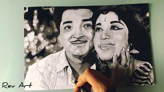 Prem Nazir and Sheela | Pencil portrait |