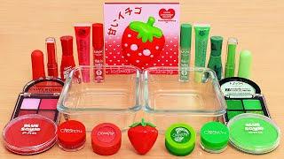 Strawberry Red vs Green - Mixing Makeup Eyeshadow Into Slime ASMR