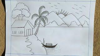 How to draw a beautiful Scenery || Prakritik drishya || Nature drawing || Scenery drawing