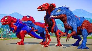 ️ Spider-Man Dinosaur Team vs. Superheroes!  What if 4 Spider-man Dinosaur Bros in Jurassic World