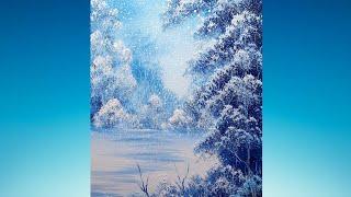 Bob Ross Style Oil Winter Painting by Certified Instructor