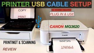 Canon Pixma MG3620 Printer USB Cable Plug-In & use, Printing & Scanning Review.