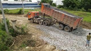 Construction Road Operation ! Bulldozer and V1 Dump Trucks processing |  Machine Kh