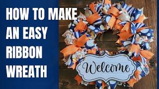 HOW TO MAKE A RIBBON WREATH | EASY DIY FALL RIBBON WREATH | Pumpkin & Navy Ribbon Wreath Tutorial