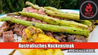 #067: Australisches Nackensteak mit grünem Spargel und Blumenkohl - Steaks