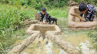 Primitive fish trap, the story of the orphan boy Nam's who makes a dirt trap to catch fish to sell