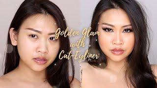 Golden Glowing Glam Look with CAT-Eyeliner | Makeup Tutorial for Hooded Eyes | Makeup Tutorial