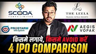 4 IPOs comparison | Prostarm vs Scoda Tubes vs Aegis Vopak vs Leela hotels | IPO GMP | Upcoming IPOs