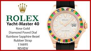 ▶ Rolex Yacht-Master 40 Rose Gold Diamond Paved Dial Rainbow Sapphire Bezel 116695SATS - REVIEW