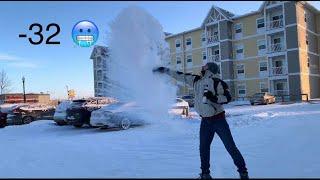 Throwing boiling water in the freezing air -32 Regina Canada