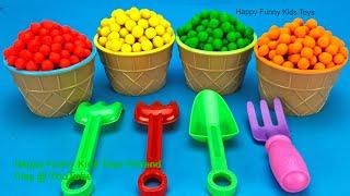 Learn Colors with Play Doh Dippin Dots Ice Cream Cups | Kinder Surprise Eggs