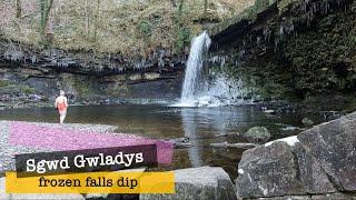 A spicy winter dip at Lady Falls Sgwd Gwladys plunge pool in the Brecon Beacons Bannau Brycheiniog