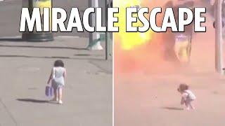 Russian missile explodes FEET from woman who miraculously walks away unscathed in Ukraine