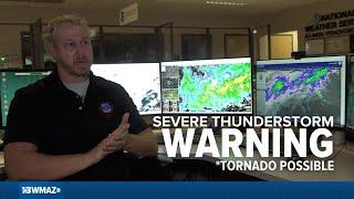 What does a Severe Thunderstorm Warning with a "tornado possible" tag mean?